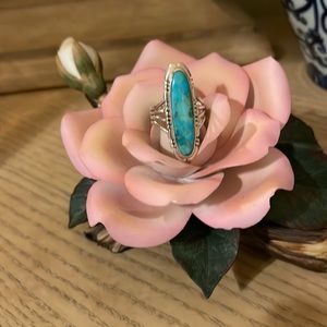 Vintage Sleeping Beauty Turquoise ring. 1 3/4 inches long. Sterling SILVER.
